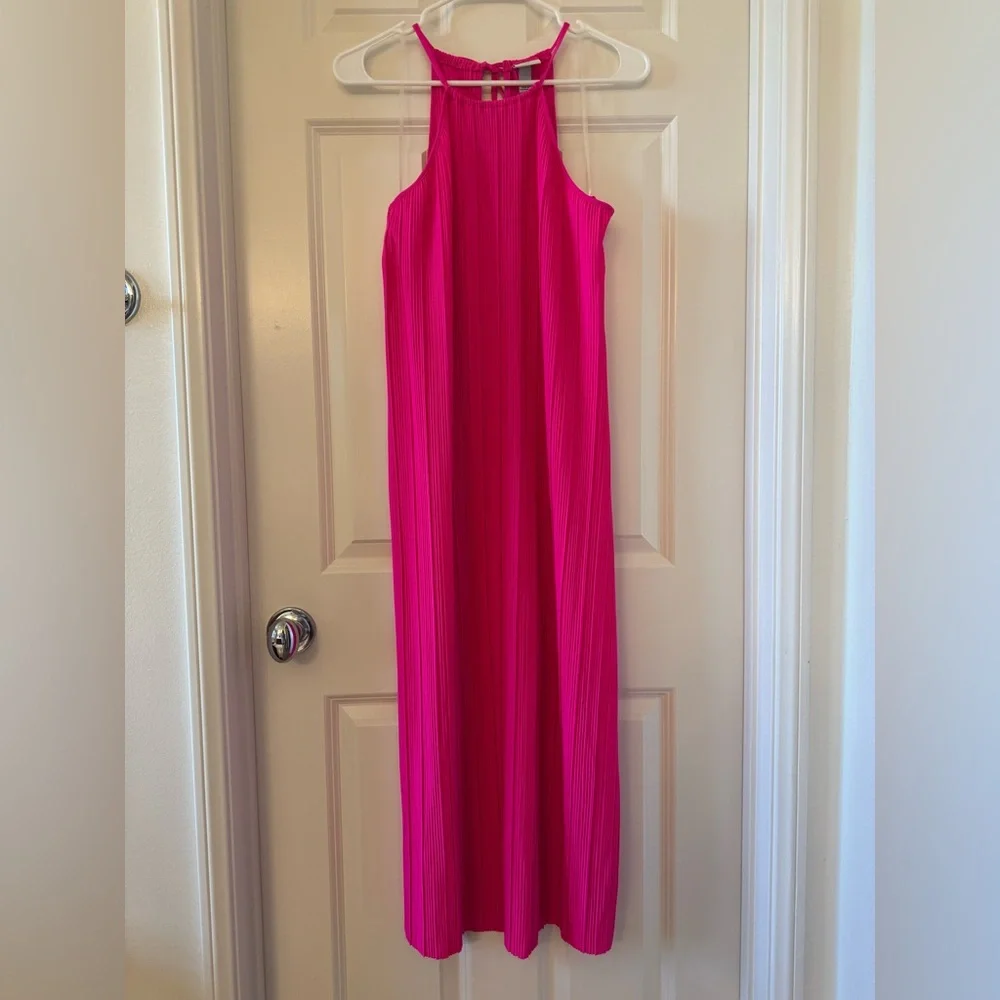 Knit Plisse Midi Shift Dress Hot Pink - Picture 3 of 8